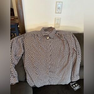Patterned Button-Up Shirt with Clip-On Earrings